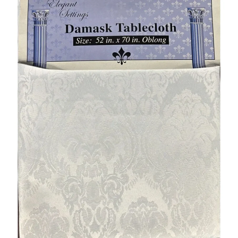 Brand New Elegant Settings Damask Tablecloth White Floral Oblong 52